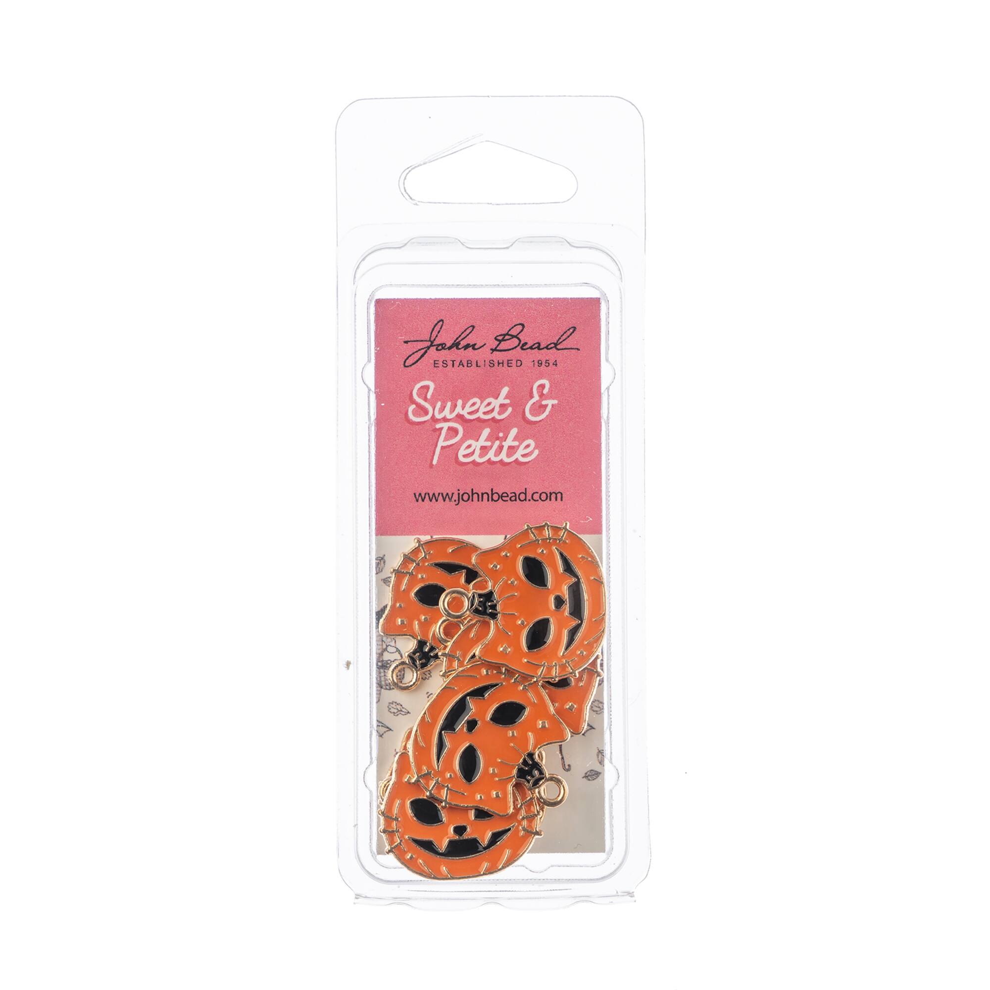 John Bead Sweet & Petite Halloween Small Pumpkin Cat Charms, 8ct.